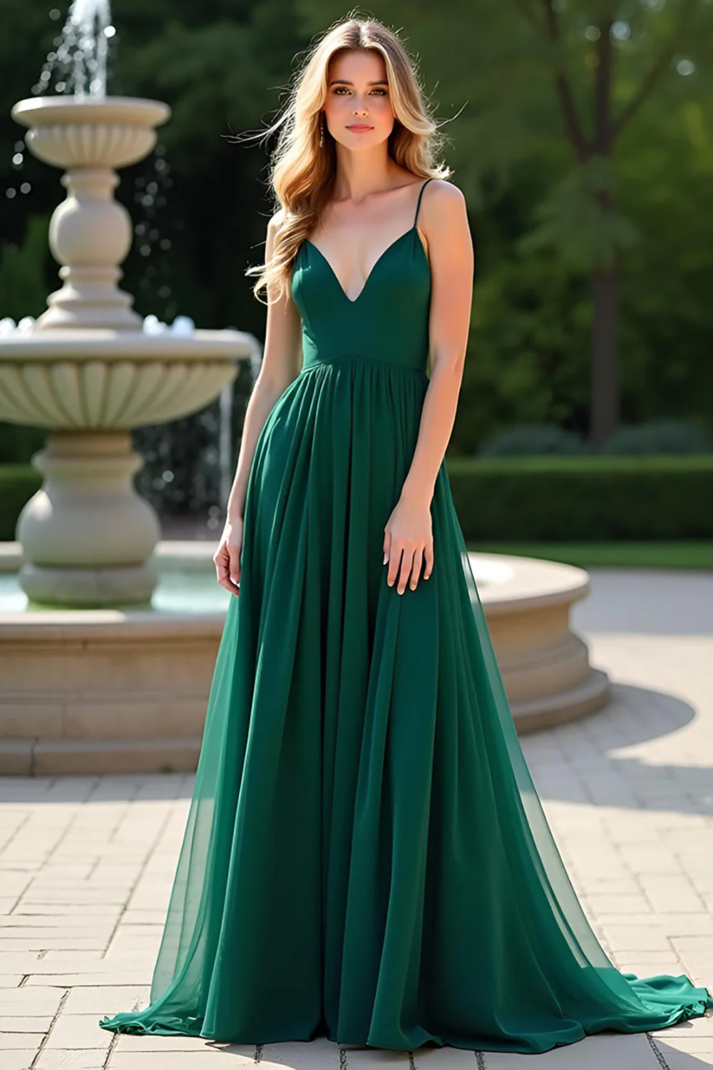 A Line Pleated Dark Green Long Bridesmaid Dress with Slit - JUORTHO