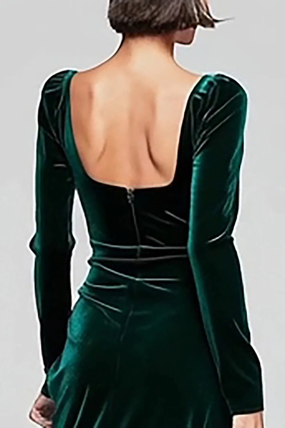 Dark Green Sheath Velvet Square Neck Long Sleeves Holiday Party Dress with Slit - JUORTHO
