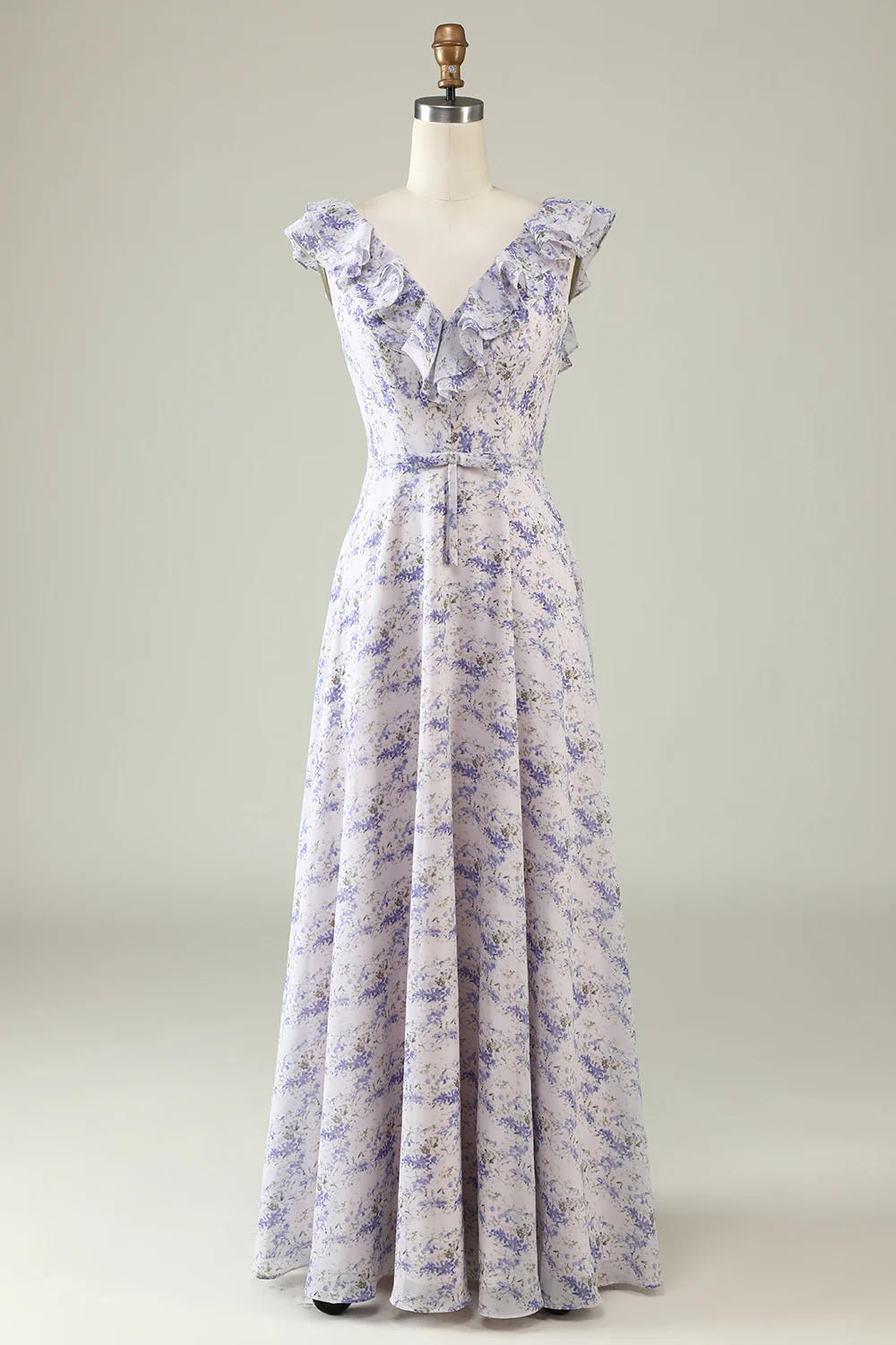 Blush Purple Flower Boho Chiffon Bridesmaid Dress - JUORTHO