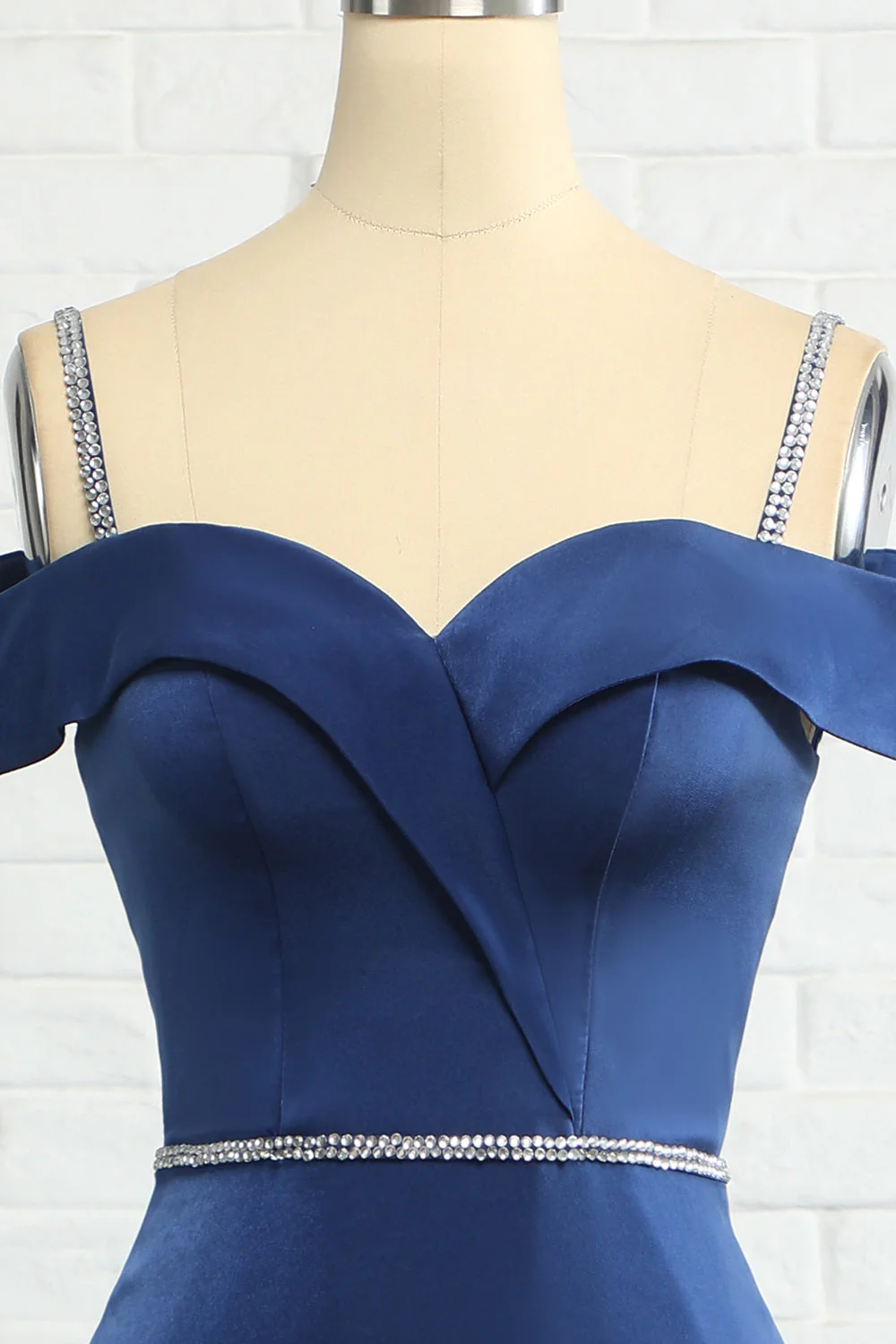 Mermaid Off the Shoulder Navy Bridesmaid Dress with Beading - JUORTHO