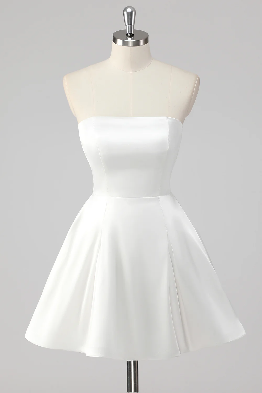 Simple White A-Line Strapless Little White Graduation Dress - JUORTHO