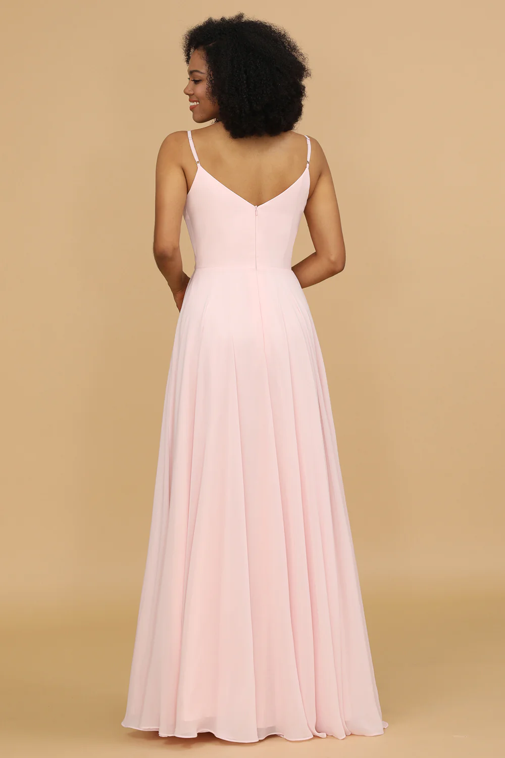 Pink  V-neck Spaghetti Straps Bridesmaid Dress - JUORTHO