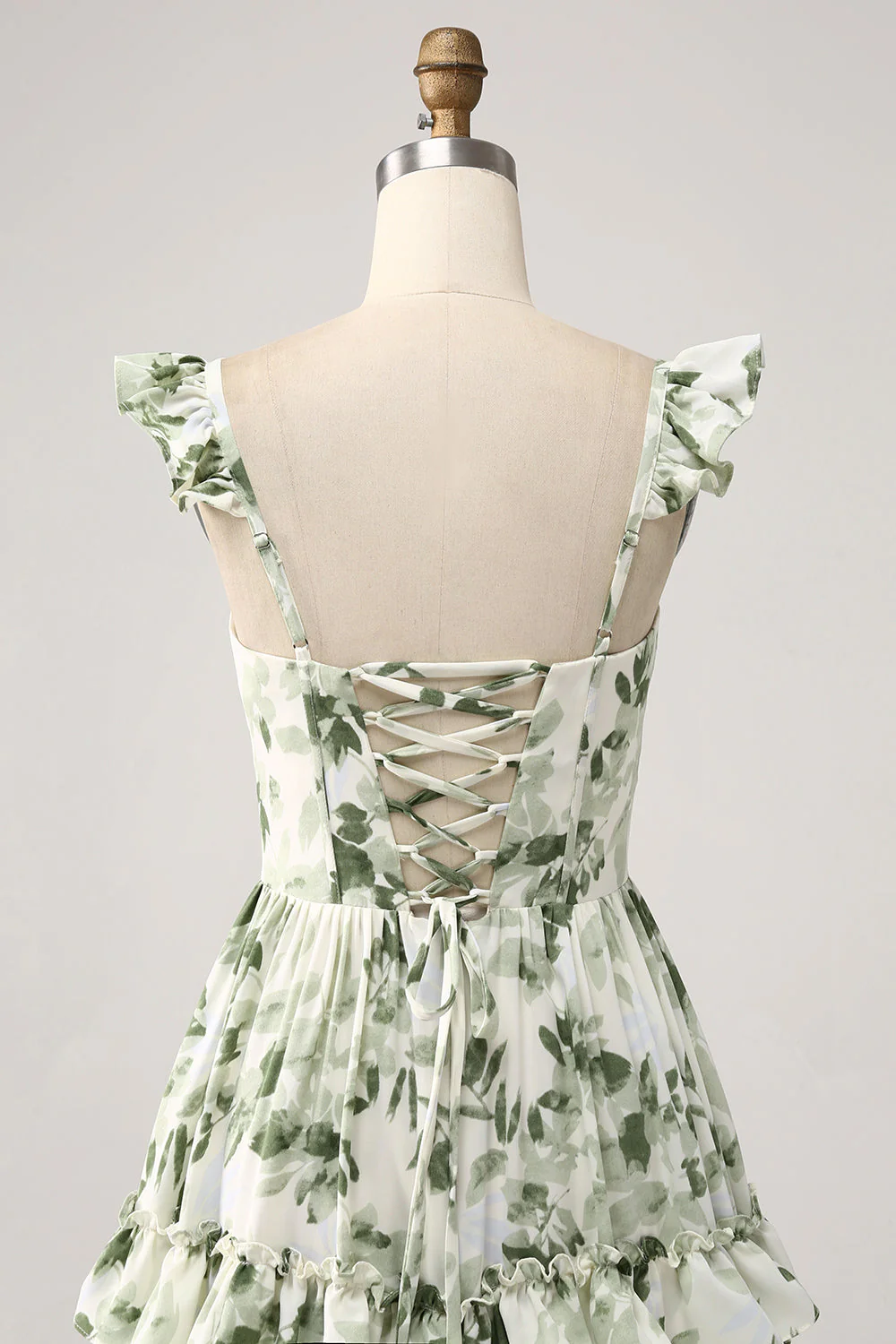 Green Floral Ruffles Tiered Prom Dress with Slit - JUORTHO