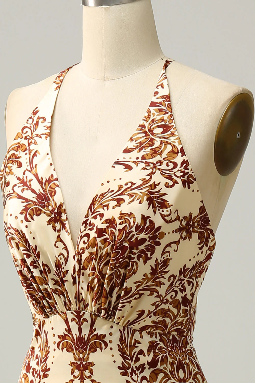 Mermaid Printed Brown Long Bridesmaid Dress - JUORTHO