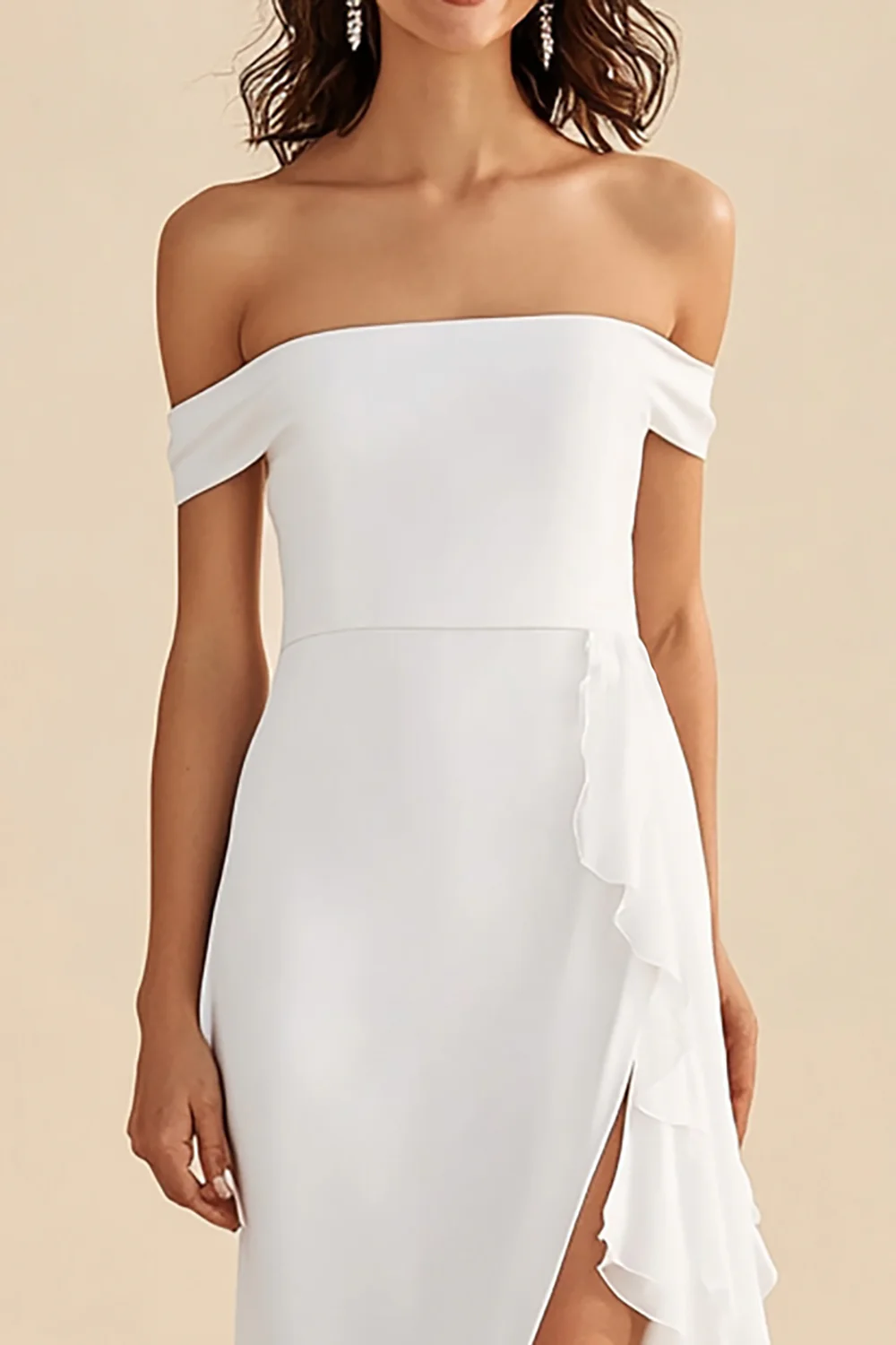 Square Neck White Sheath Asymmetrical Graduation Dress with Slit - JUORTHO