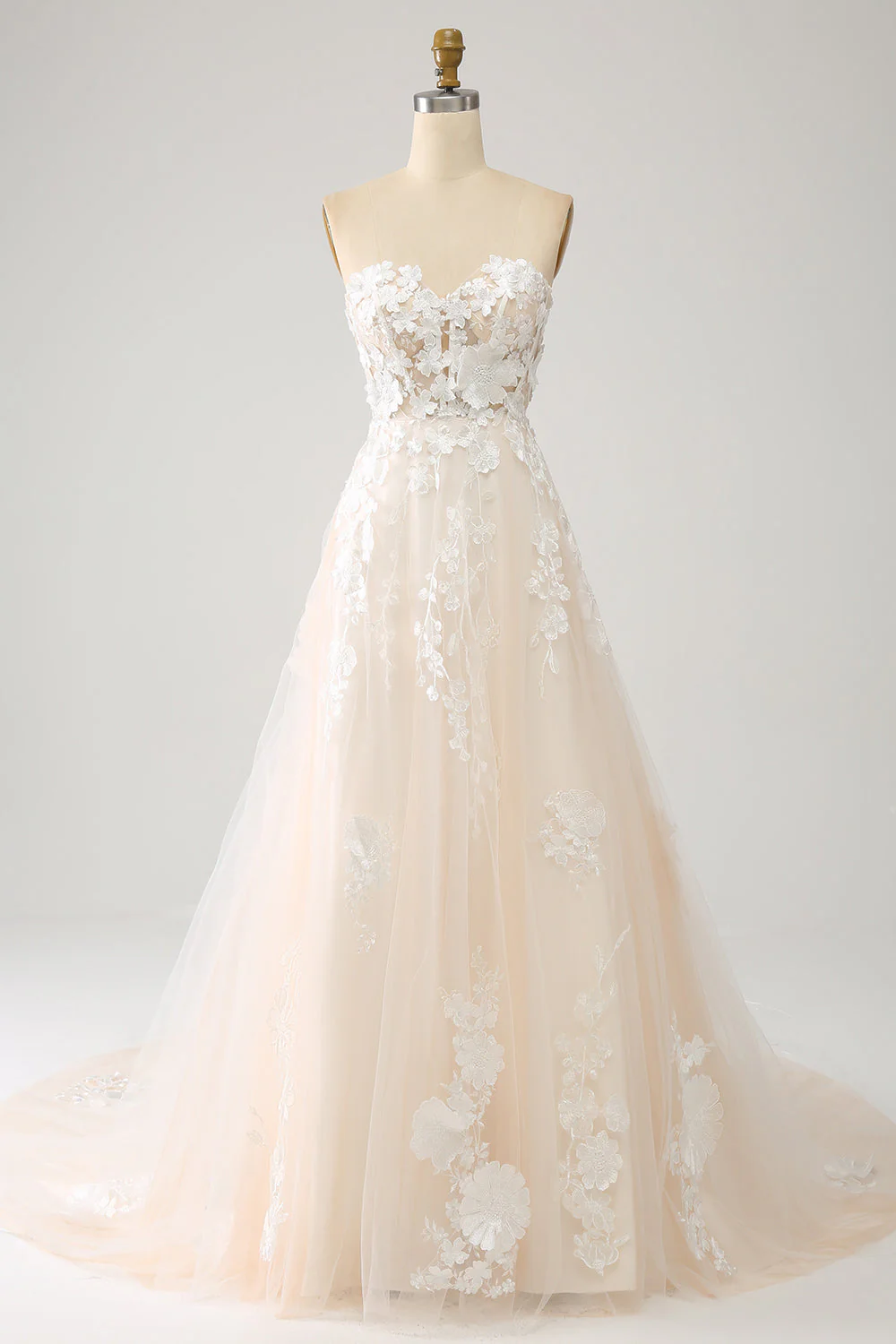 A Line Sweetheart Long Corset Wedding Dress With Appliques - JUORTHO