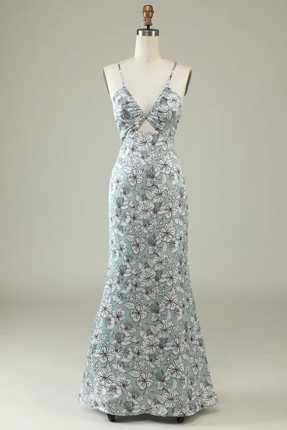 Grey Green Mermaid Floral Bridesmaid Dress - JUORTHO