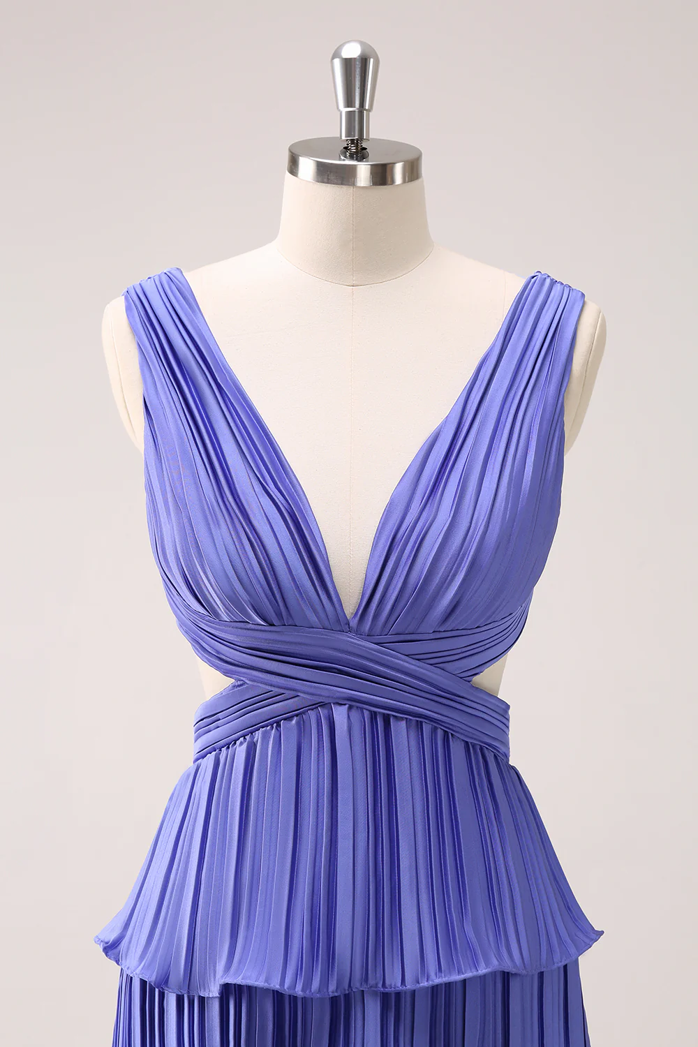 Purple Chiffon Ruffled Long Bridesmaid Dress With Slit - JUORTHO