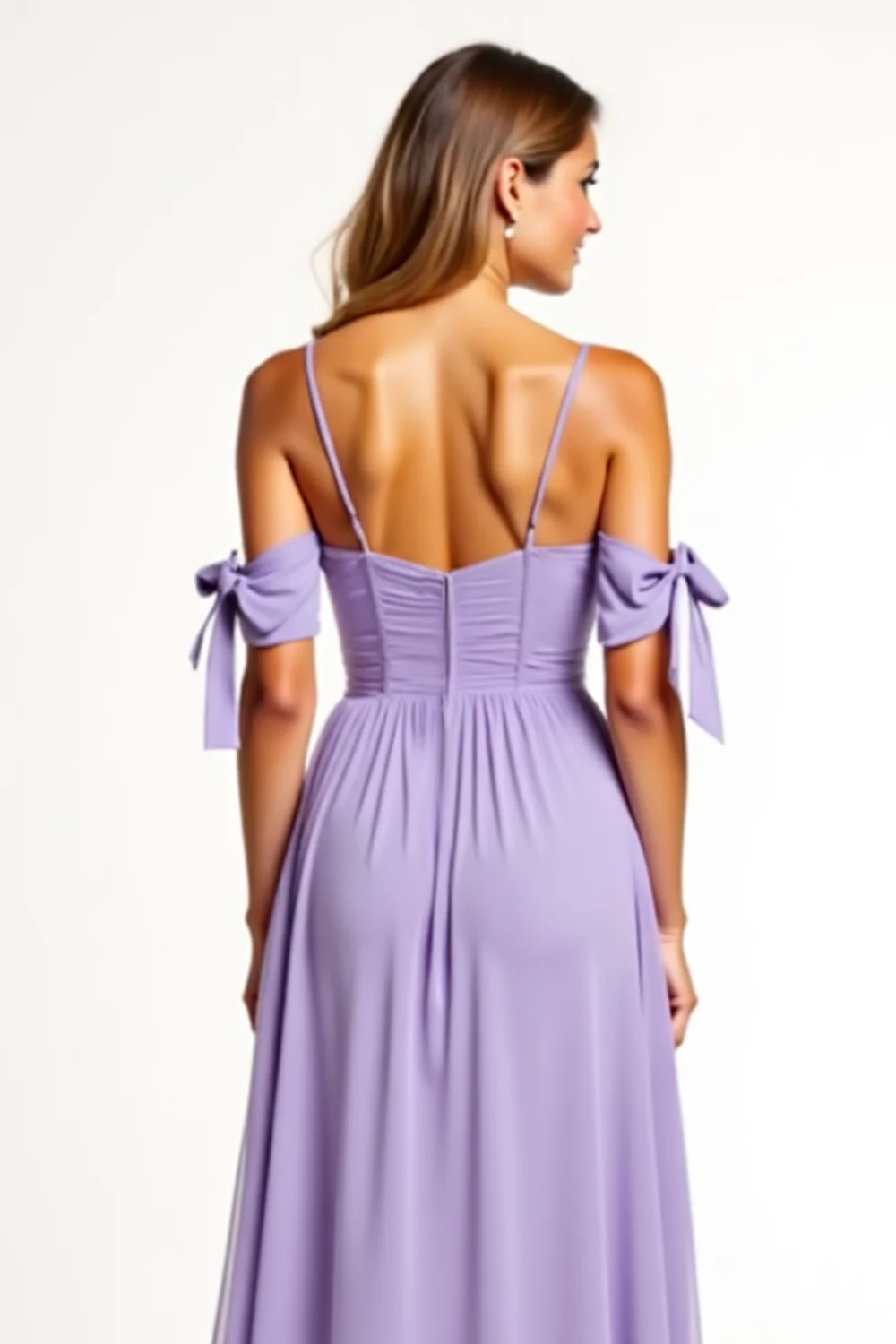 A Line Lilac Backless Long Bridesmaid Dress with Slit - JUORTHO