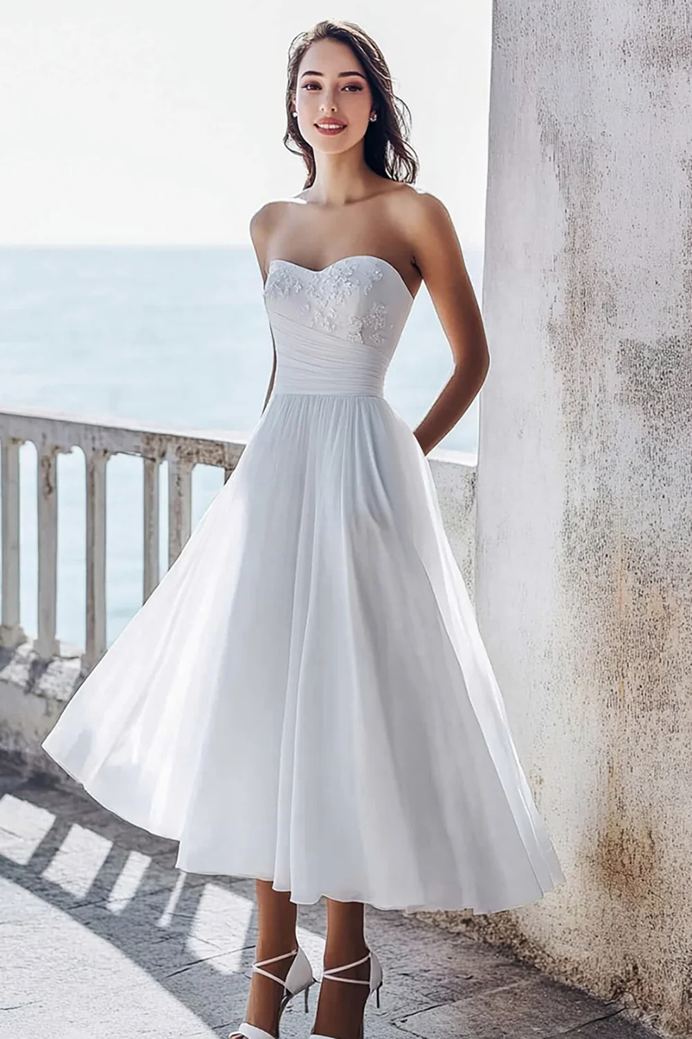 Chiffon Ivory Sweetheart A Line Maxi Engagement Dress with Appliques - JUORTHO