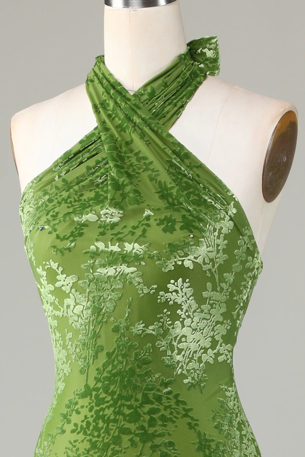 Velvet Halter Olive Holiday Party Dress - JUORTHO