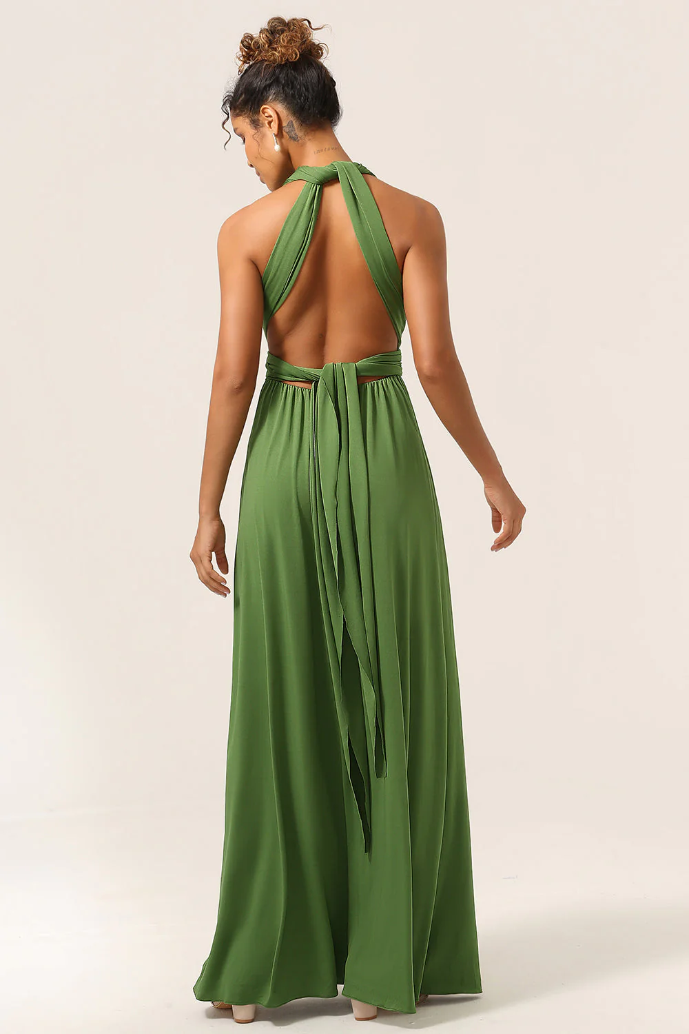 Charming A Line Olive Green Spandex Convertible Wear Long Bridesmaid Dress - JUORTHO