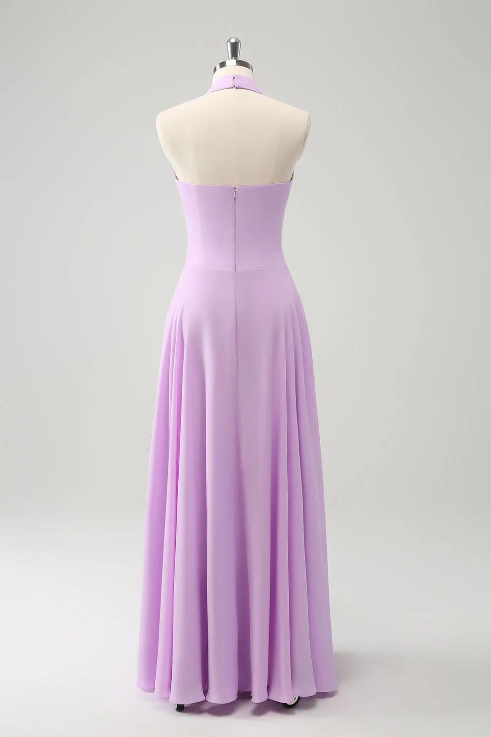 Purple A Line Halter Chiffon Long Bridesmaid Dress - JUORTHO