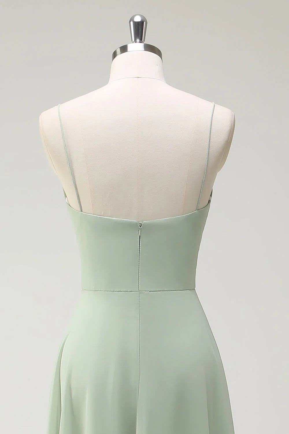 Dusty Sage A Line Chiffon Spaghetti Straps Long Bridesmaid Dress - JUORTHO