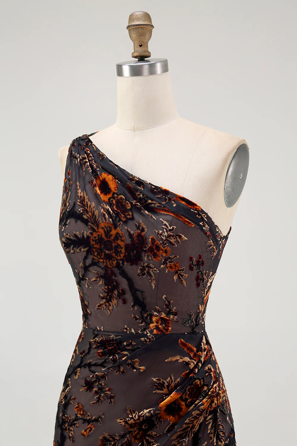 Black Floral Burnout Long Wedding Guest Dress with Slit - JUORTHO