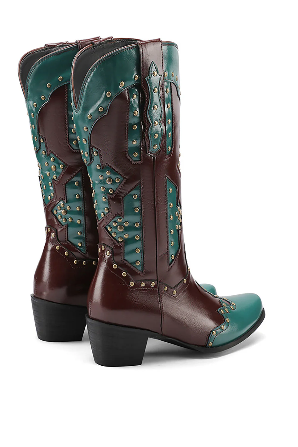 Women's Embroidered Blue Pointed Toe Calf High Cowgirl Boots - JUORTHO