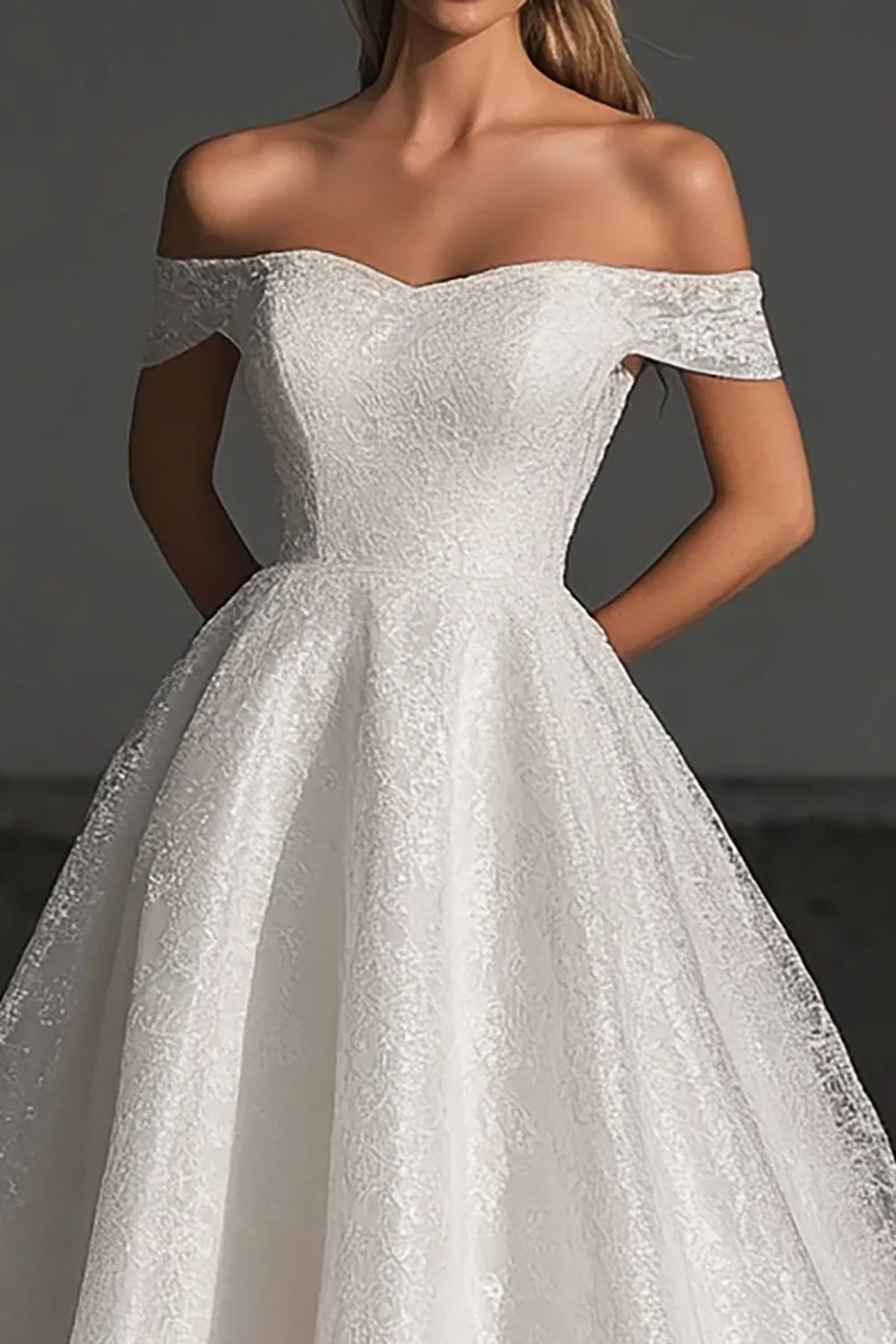 Lace A Line Off the Shoulder Ivory Wedding Dress - JUORTHO