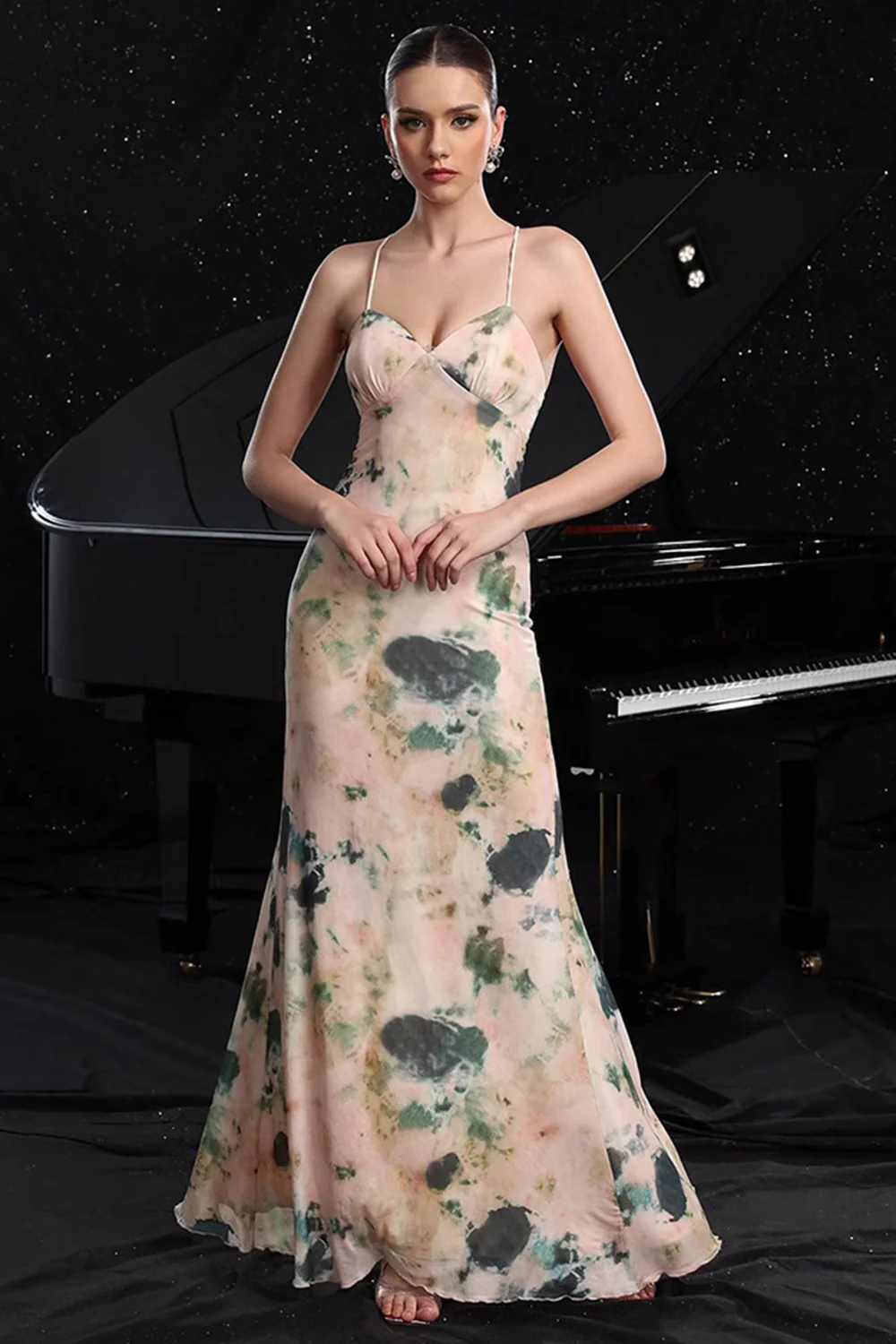 Blush Print Mermaid Long Prom Dress with Back Slit - JUORTHO