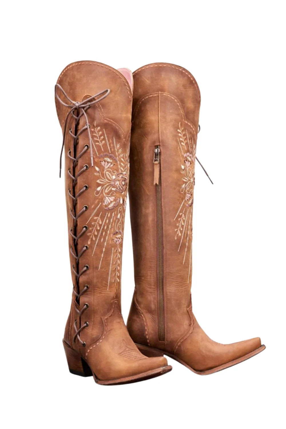Brown Mid Calf Chunky Heel Cowgirl Boots - JUORTHO