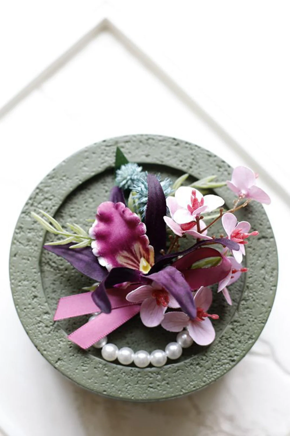 Burgundy Prom Wrist Corsage and Men‘s Boutonniere with Pearls - JUORTHO