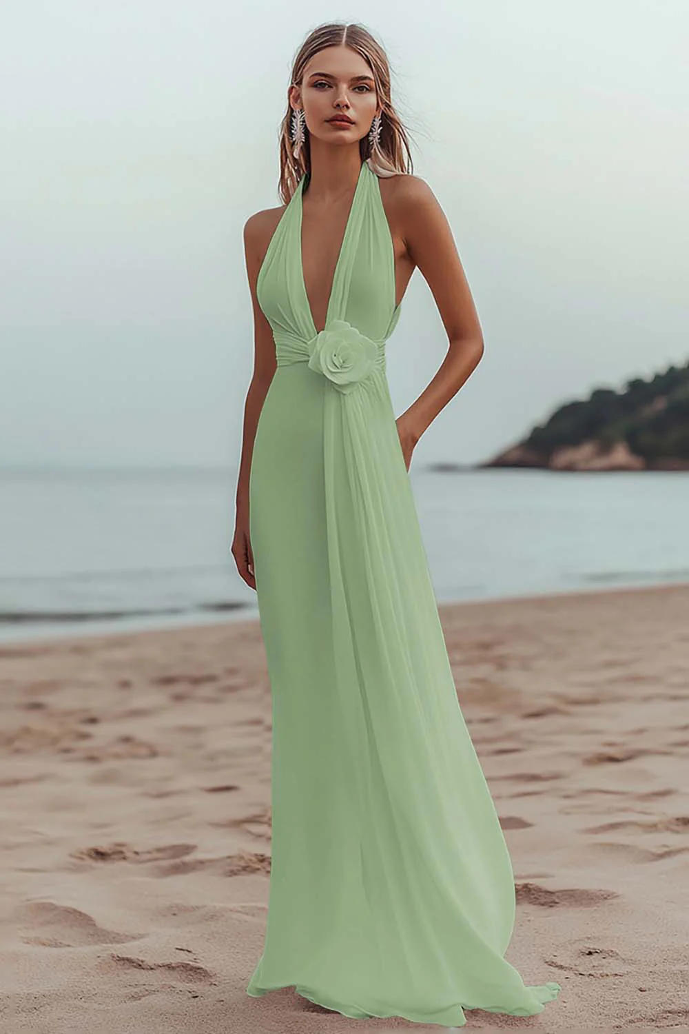 White A Line Deep V-Neck Long Engagement Dress - JUORTHO