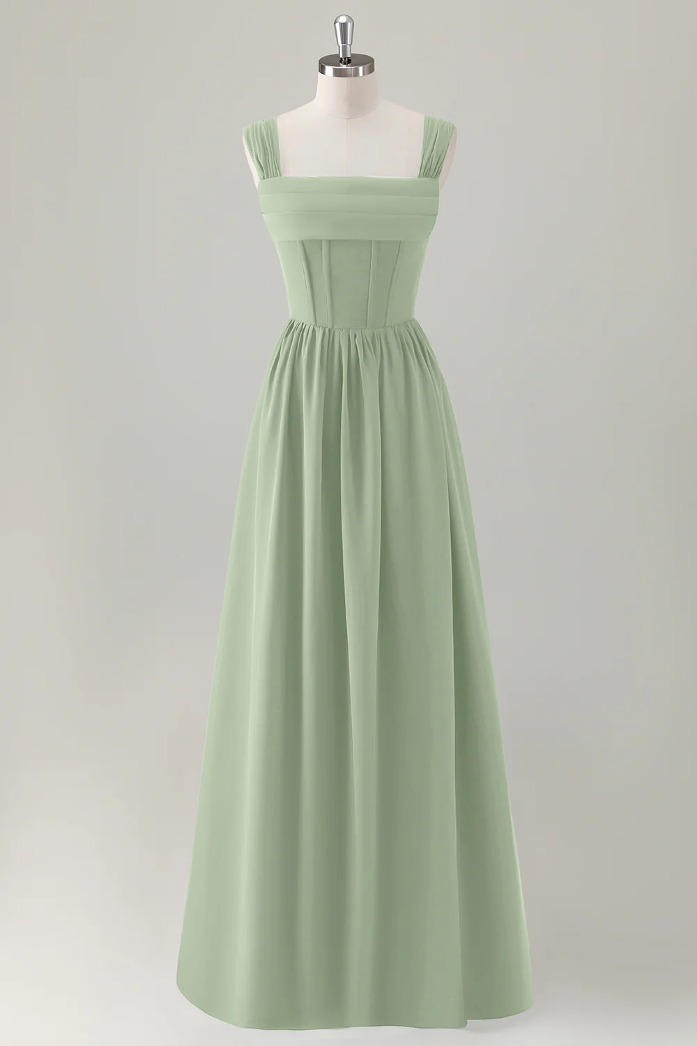 Dark Blue A-Line Square Neck Corset Long Bridesmaid Dress with Lace Up Back - JUORTHO