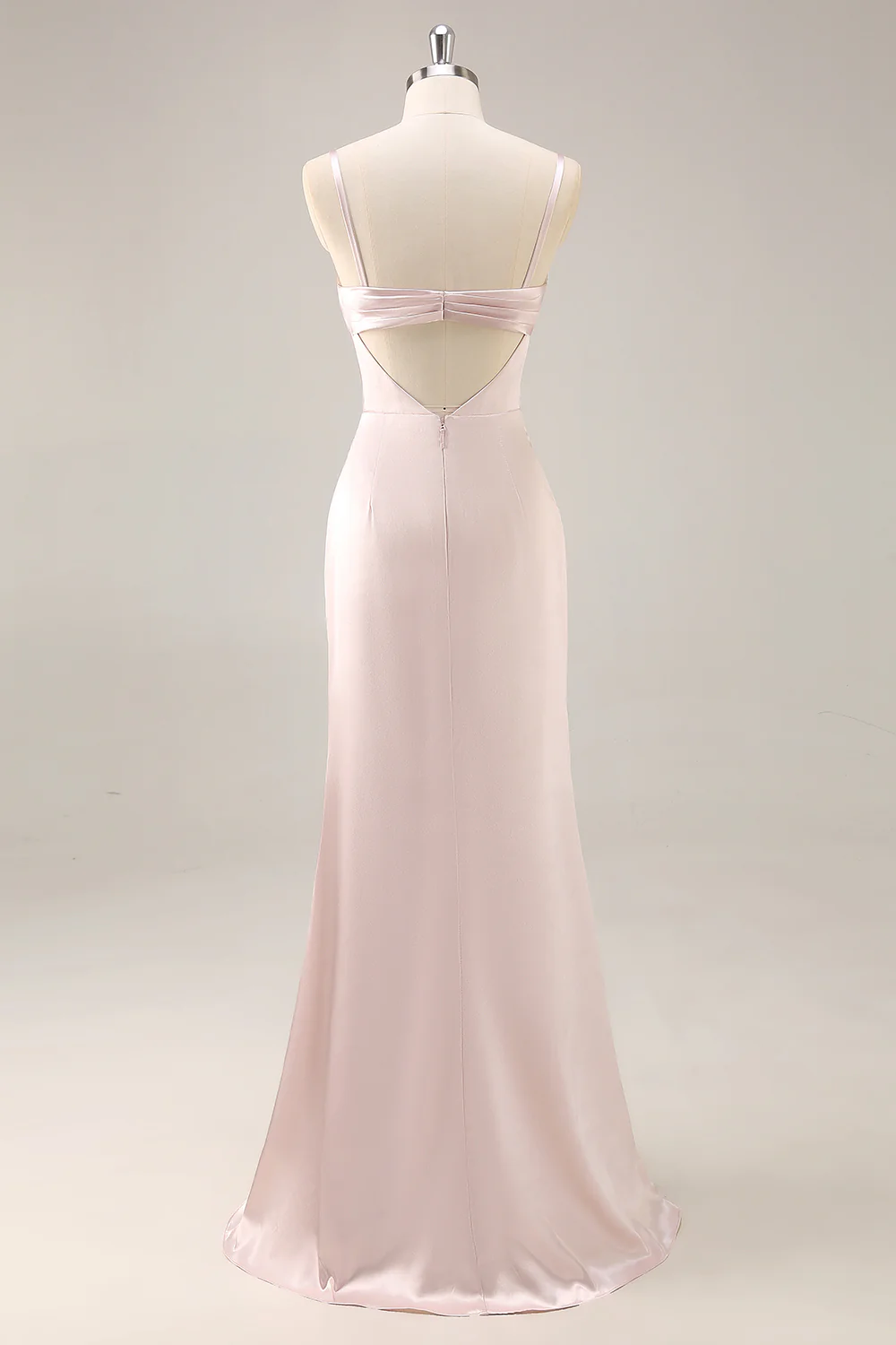 Candy Pink Mermaid Ruched Satin Long Bridesmaid Dress with Slit - JUORTHO