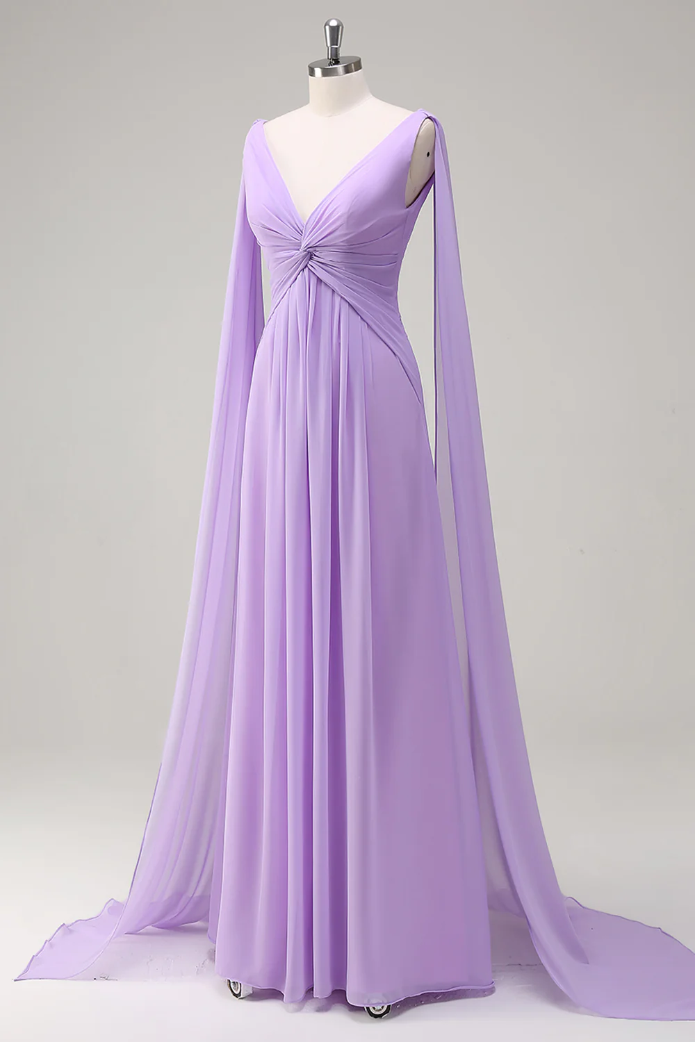 Lilac V-Neck Ruche A-Line Bridesmaid Dress - JUORTHO