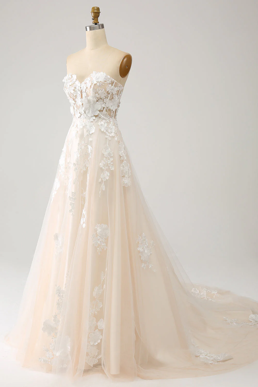 A Line Sweetheart Long Corset Wedding Dress With Appliques - JUORTHO