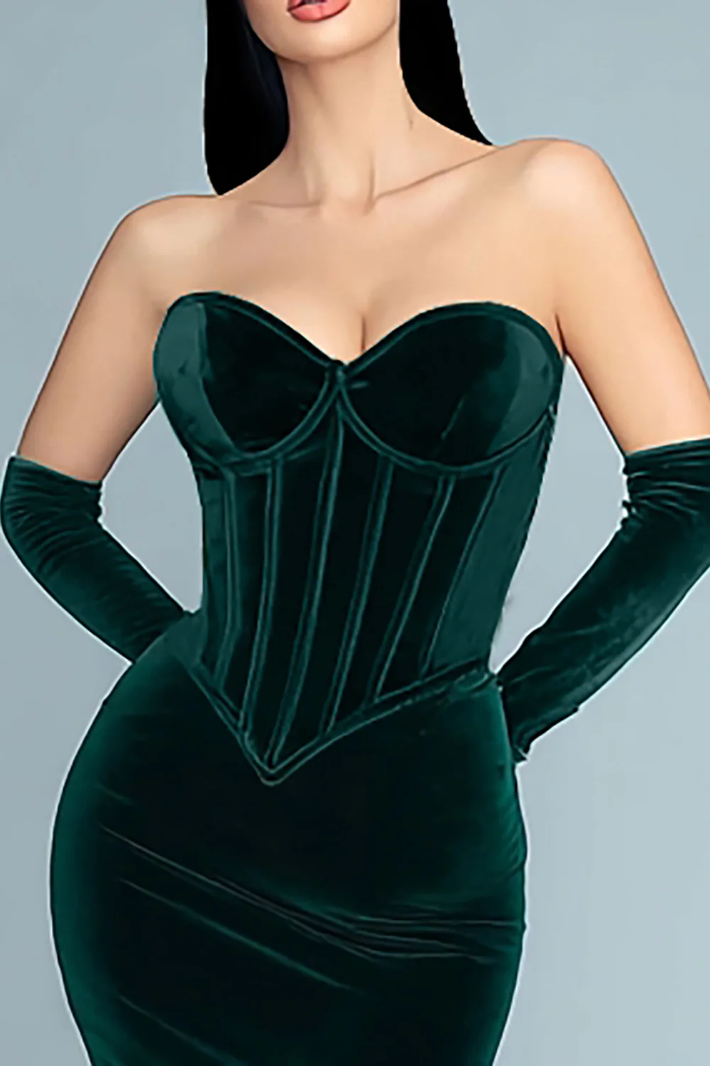 Dark Green Corset Velvet Mermaid Long Holiday Party Dress - JUORTHO