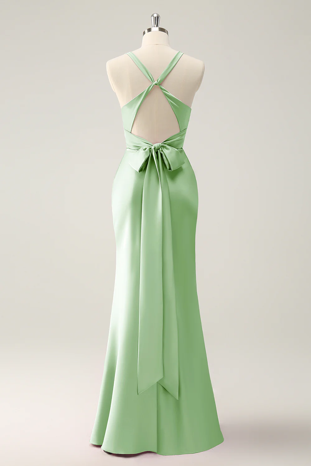 Pink Mermaid V Neck Satin Long Bridesmaid Dress - JUORTHO