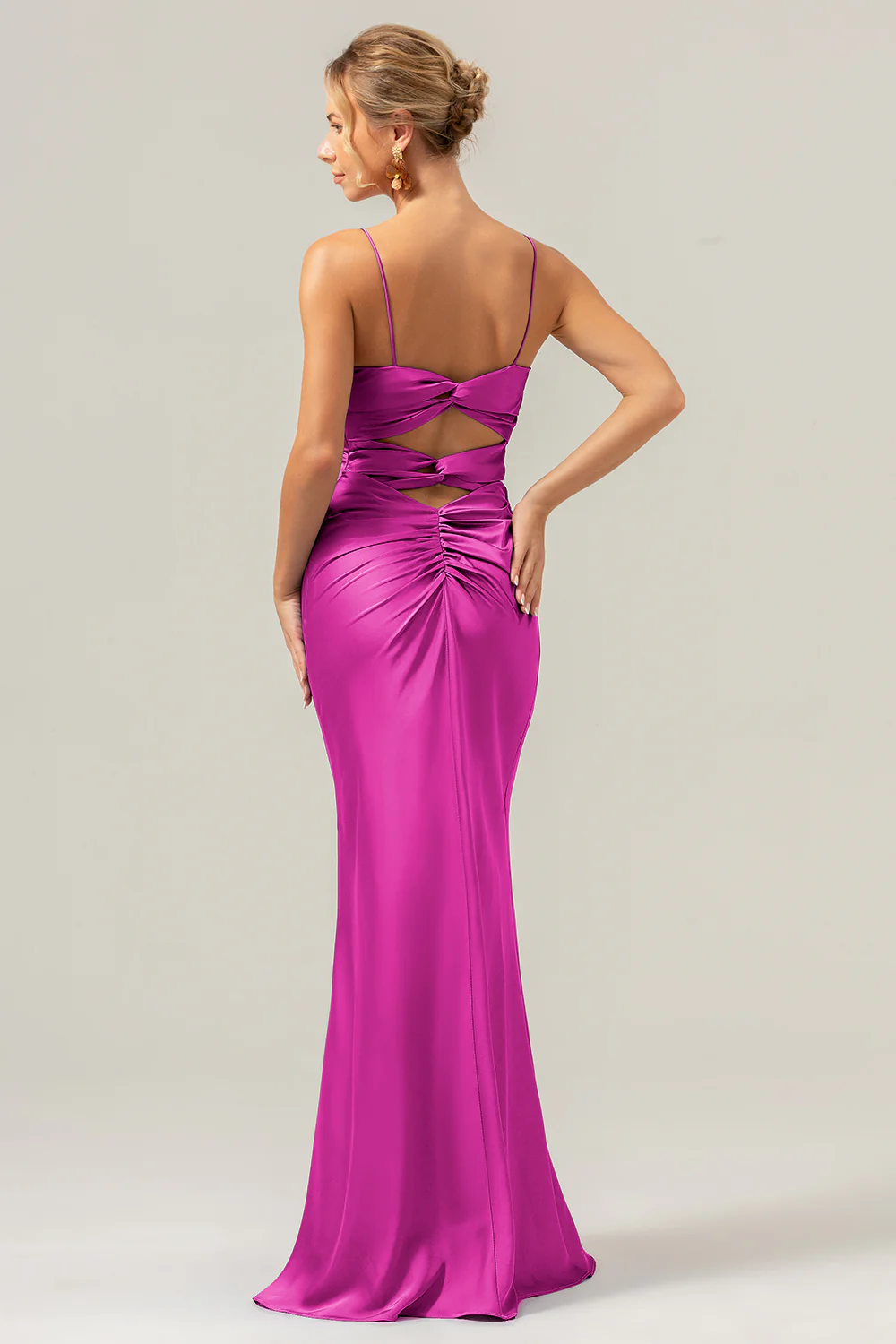 Purple Mermaid Spaghetti Straps Hollow Out Bridesmaid Dress - JUORTHO