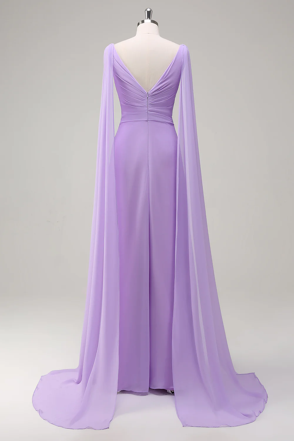 Lilac V-Neck Ruche A-Line Bridesmaid Dress - JUORTHO
