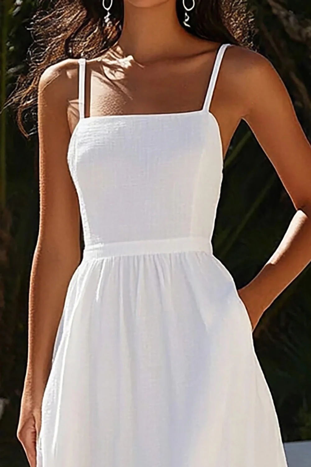 Elegant Spaghetti Straps Cotton White A Line Graduation Dress - JUORTHO