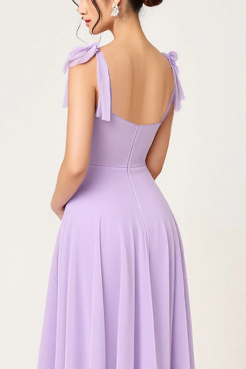 Simple Lilac Sheath Square Neck Maxi Bridesmaid Dress with Slit - JUORTHO