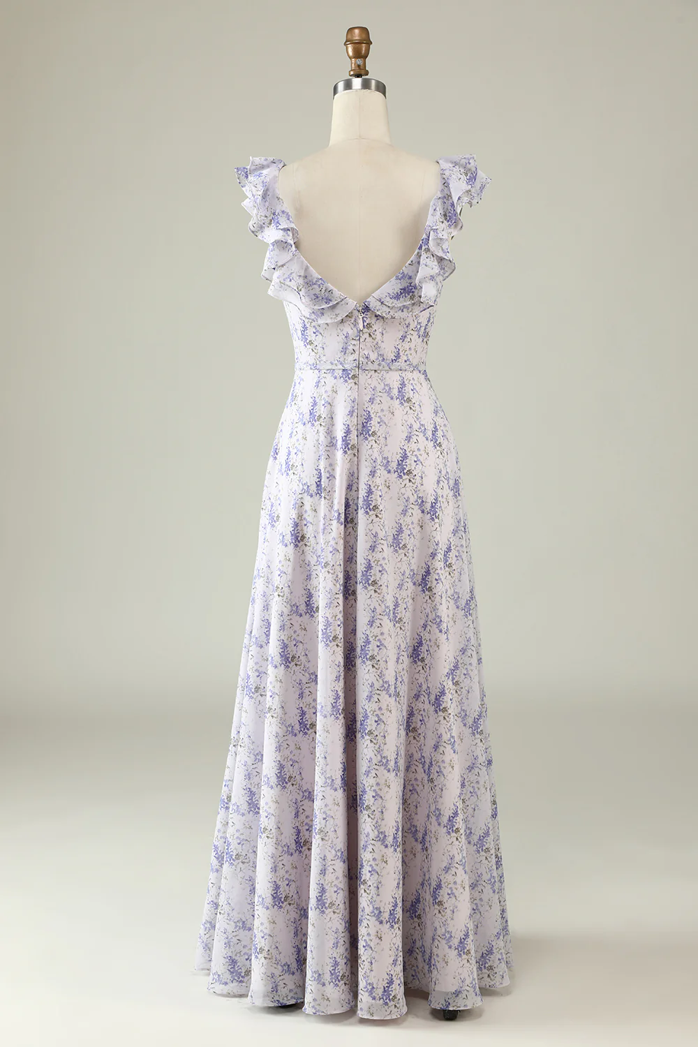 Blush Purple Flower Boho Chiffon Bridesmaid Dress - JUORTHO