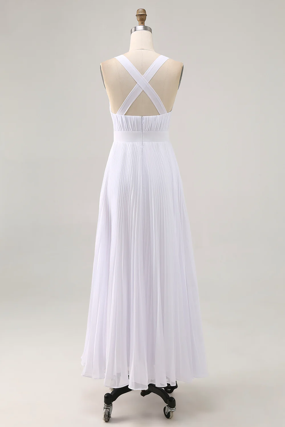 White A Line Chiffon V Neck Long Engagement Dress with Pleats - JUORTHO