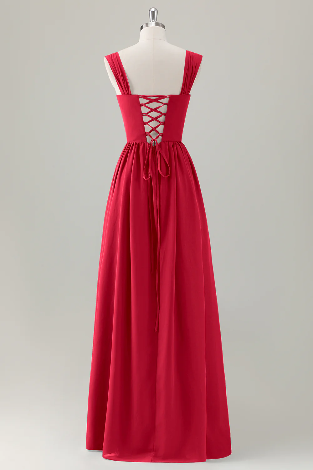 Dark Blue A-Line Square Neck Corset Long Bridesmaid Dress with Lace Up Back - JUORTHO