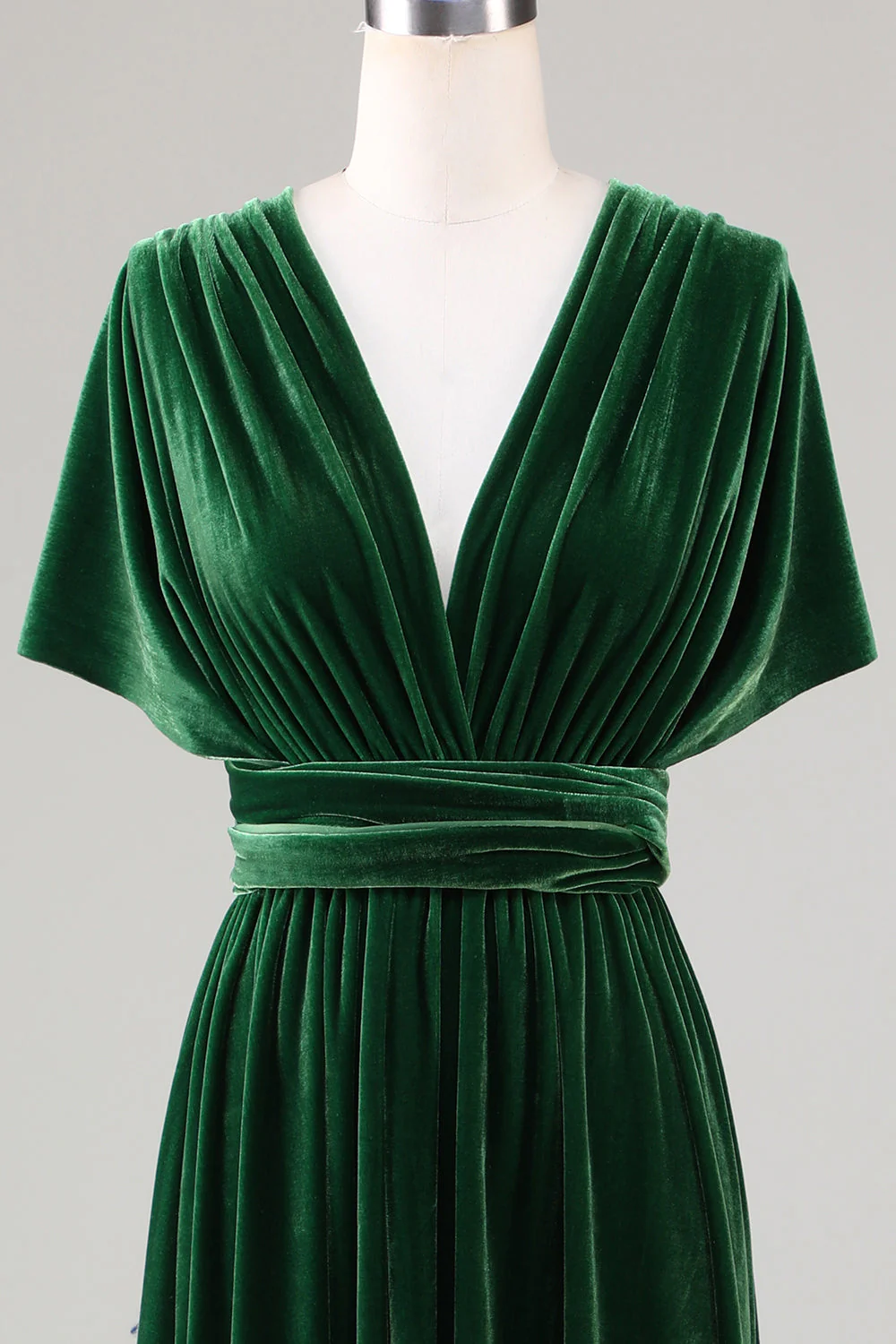 Dark Green Covertible Wear Velvet Long Bridesmaid Dress - JUORTHO