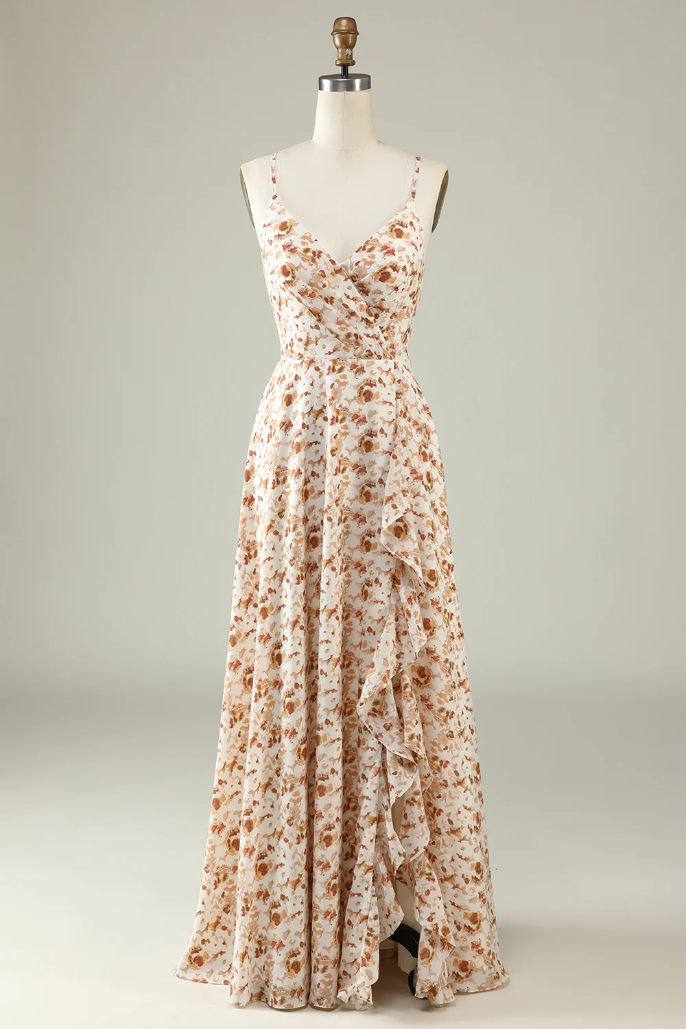 White Floral Boho Bridesmaid Dress with Ruffles - JUORTHO