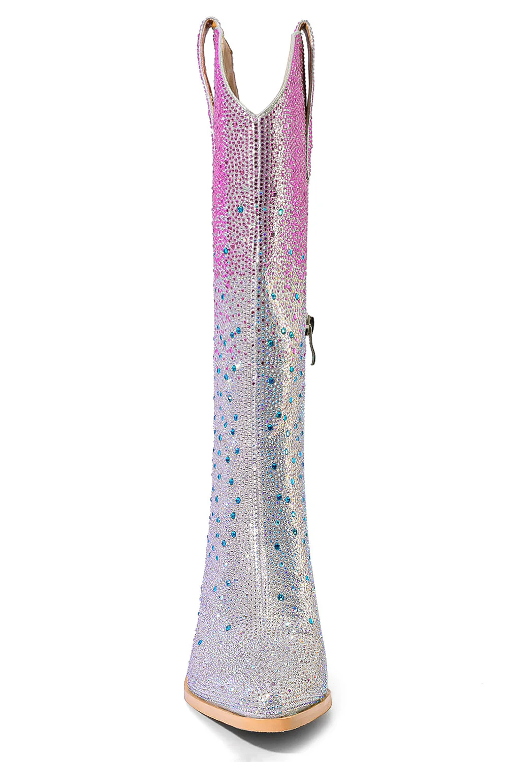 Sparkly Silver Rhinestone Knee High Cowgirl Boots - JUORTHO