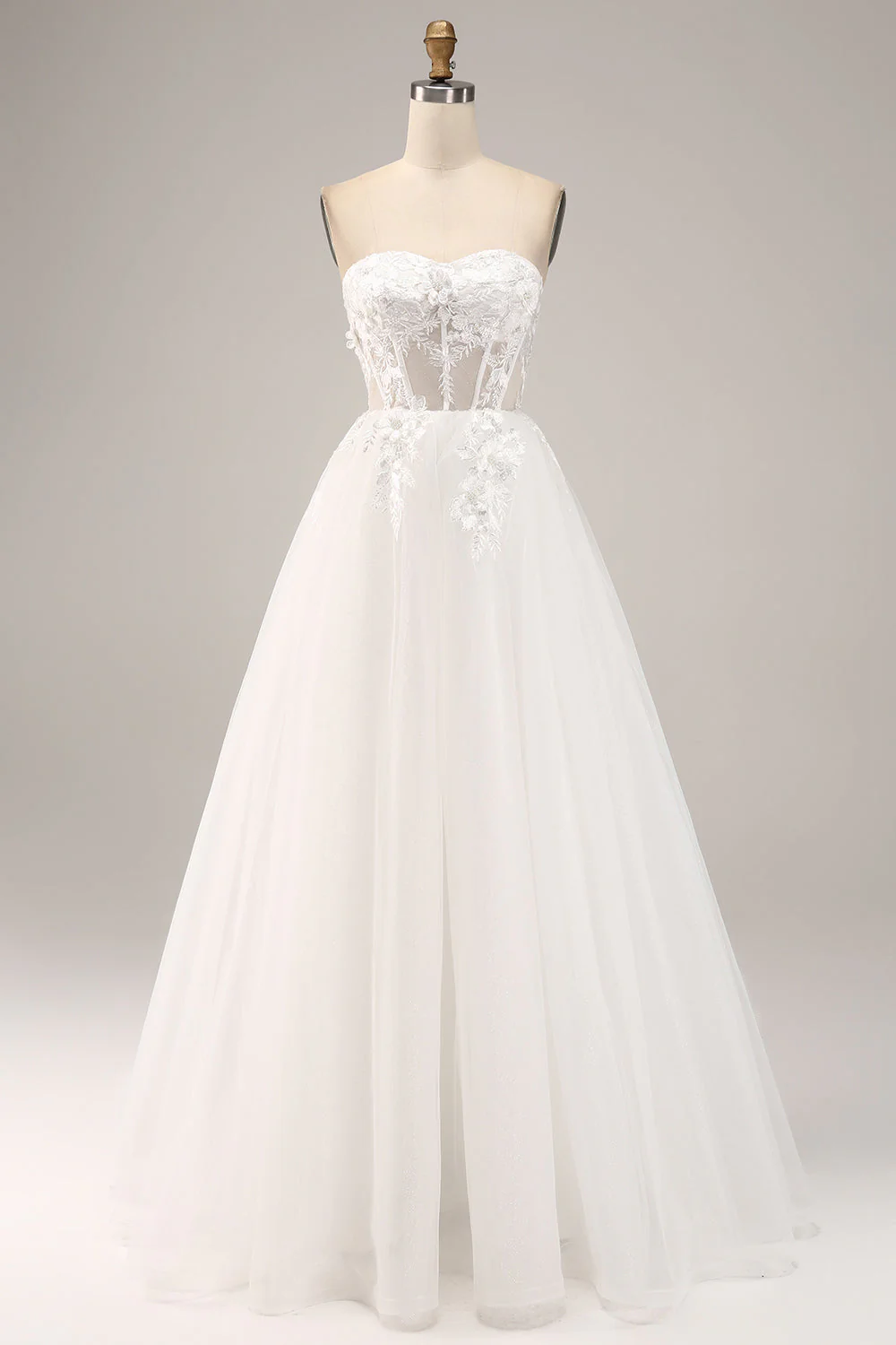 Off the Shoulder Tulle Wedding Dress with Appliques - JUORTHO