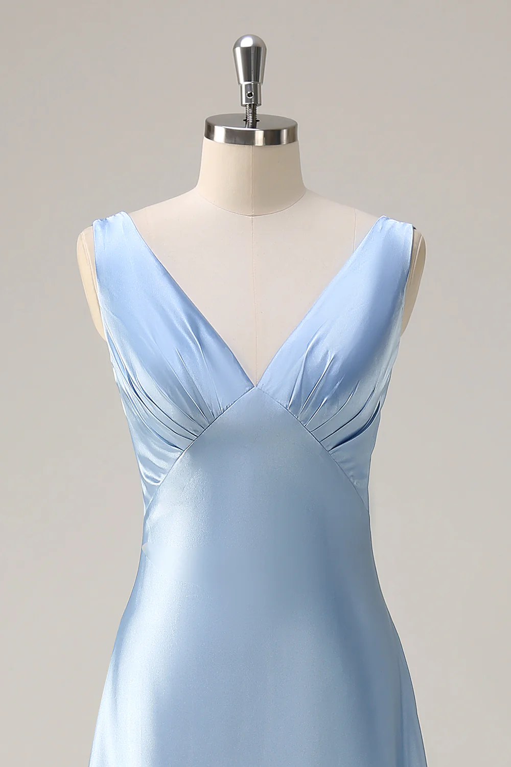 Sky Blue V-Neck A-Line Satin Long Bridesmaid Dress - JUORTHO