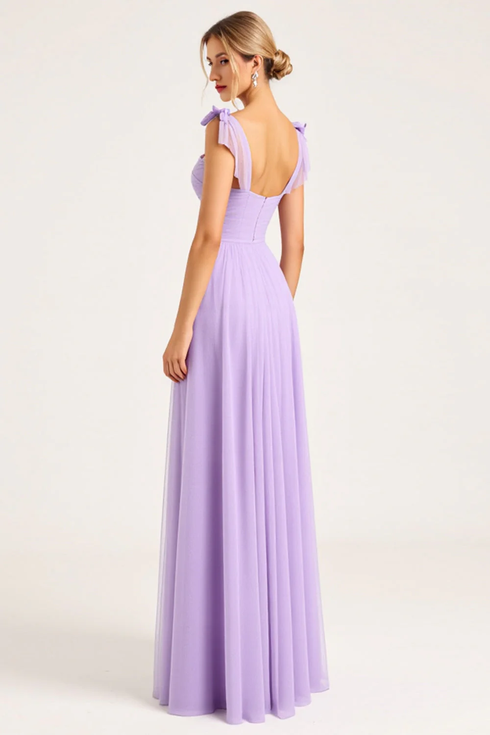 Lilac A Line Spaghetti Straps Long Bridesmaid Dress with Slit - JUORTHO