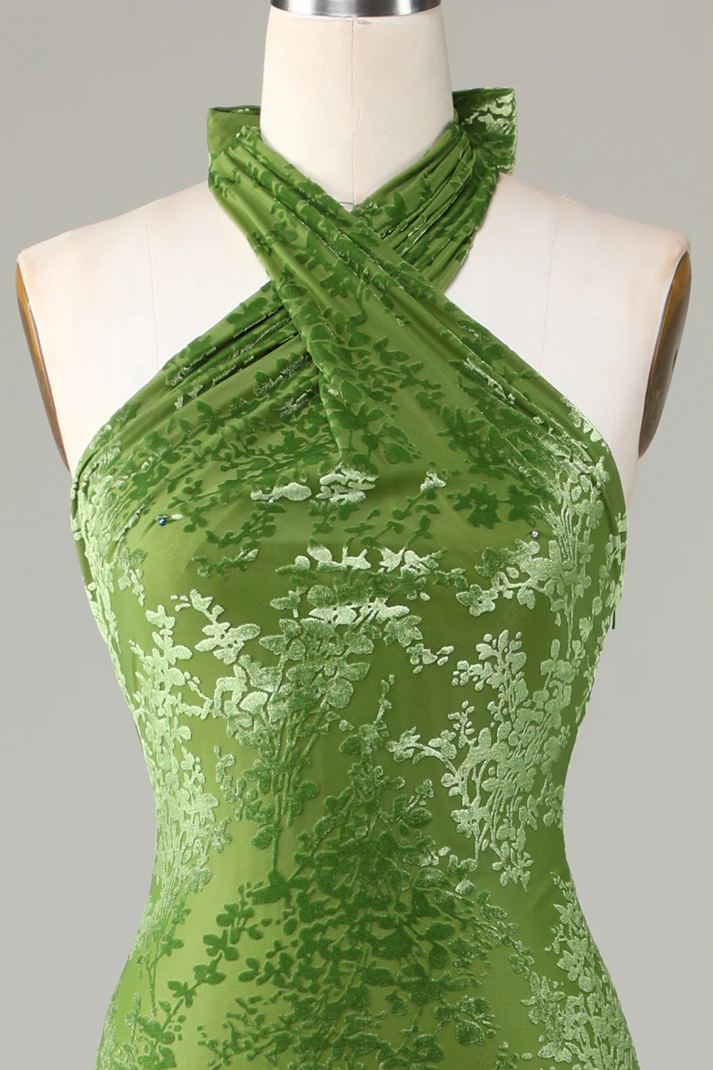 Velvet Halter Olive Holiday Party Dress - JUORTHO