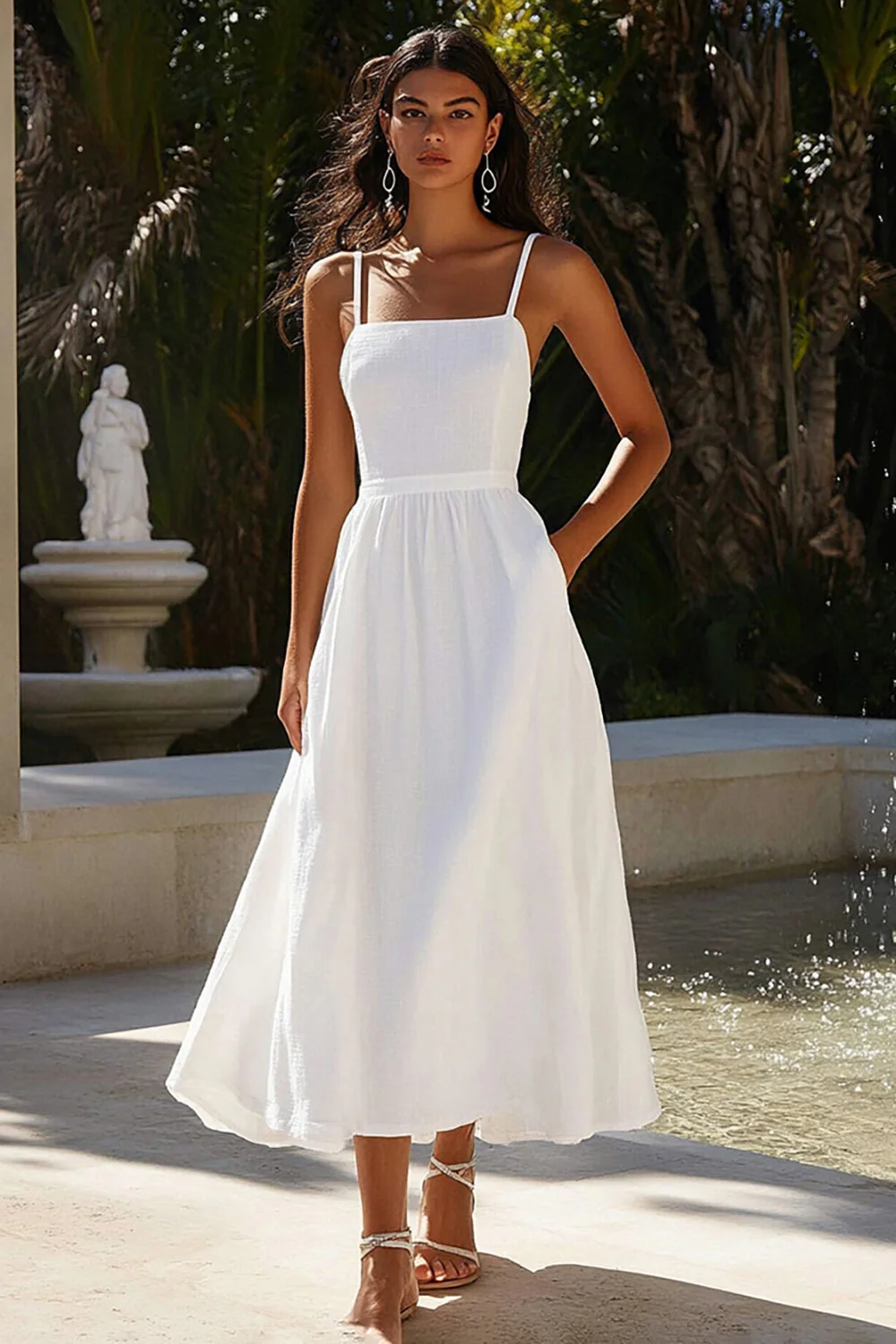 Elegant Spaghetti Straps Cotton White A Line Graduation Dress - JUORTHO