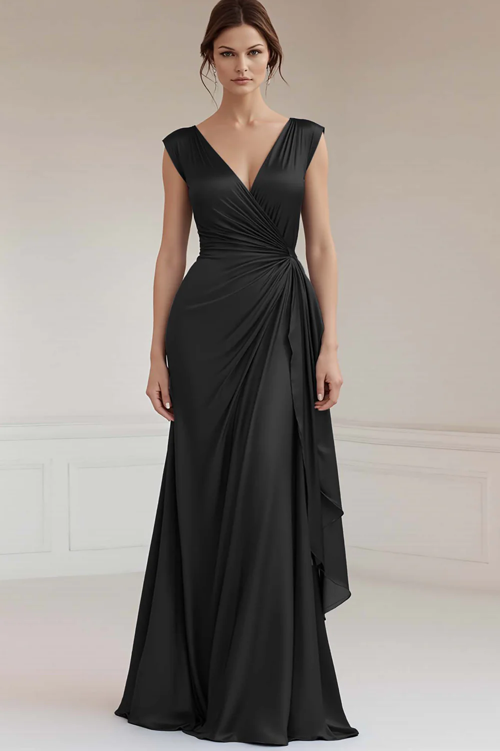 Peacock V-Neck Sheath Ruched Long Formal Dress with Ruffles - JUORTHO