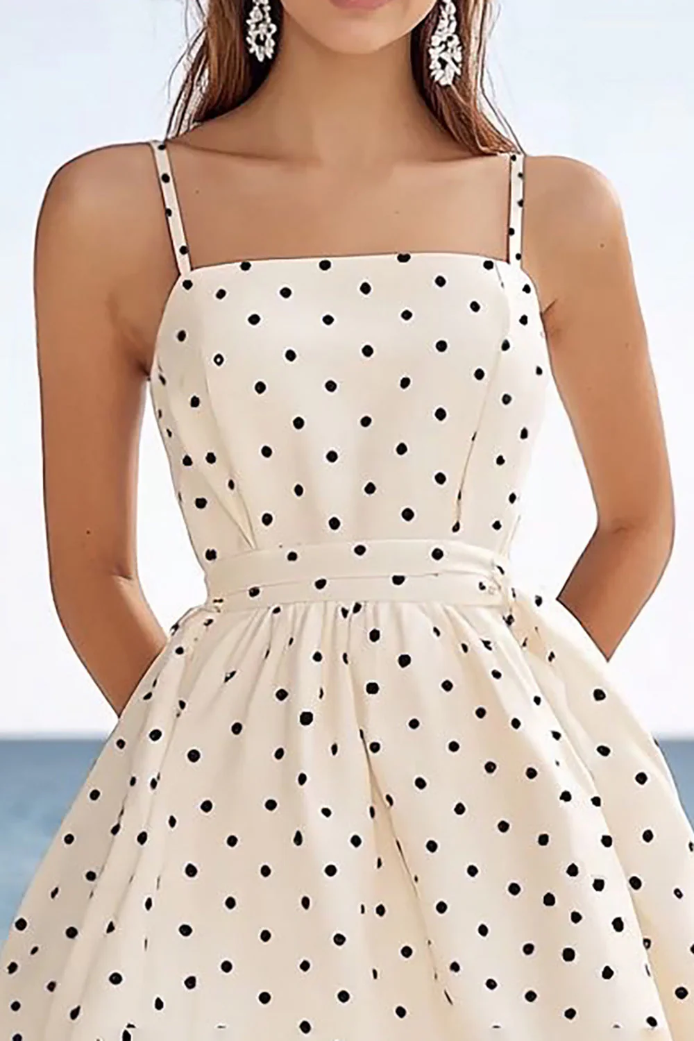 Ivory A Line Polka Dots Spaghetti Straps Short Boho Dress - JUORTHO