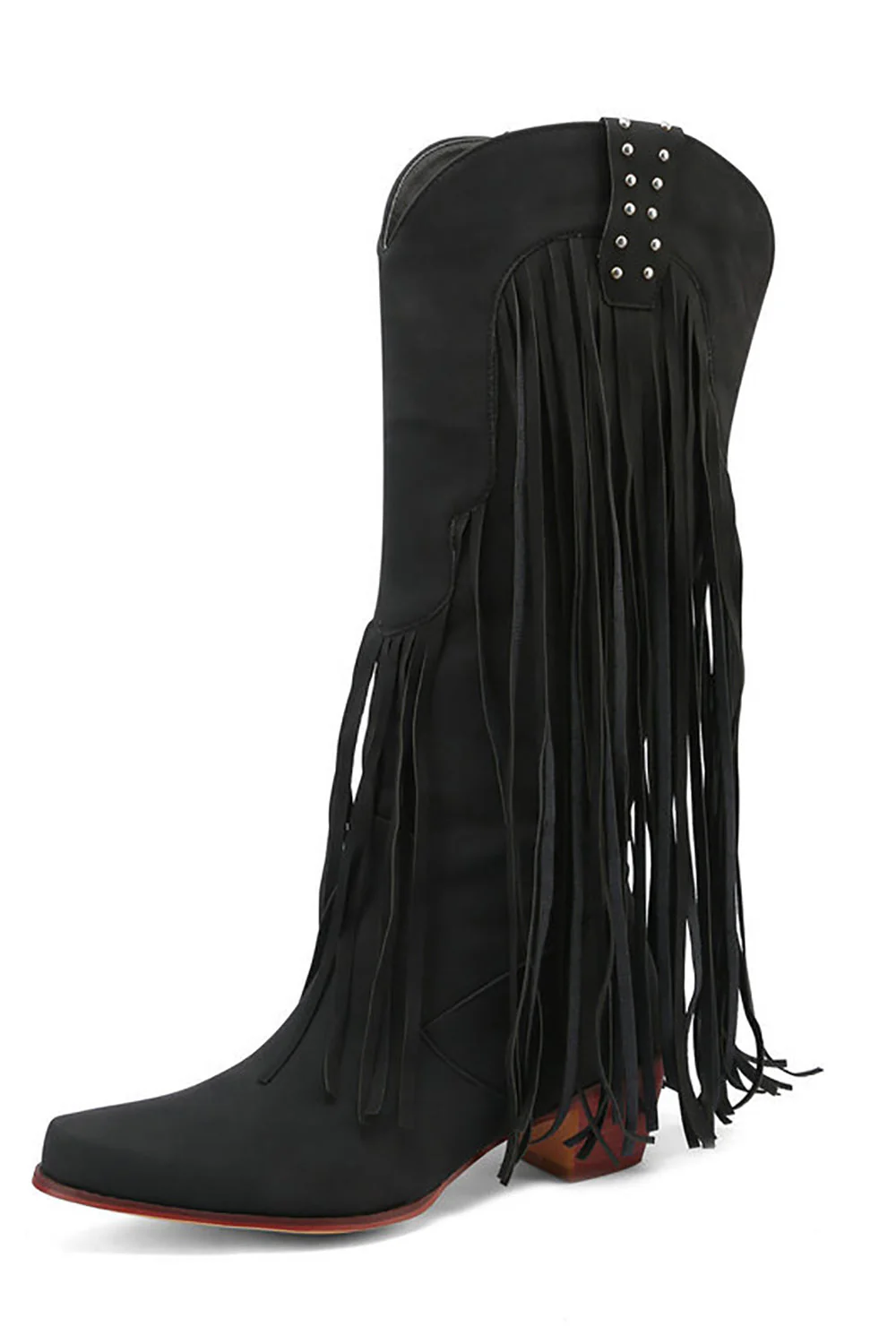 Fashion Black Solid Color Suede Tassel Pointed Toe High Heel Boots - JUORTHO