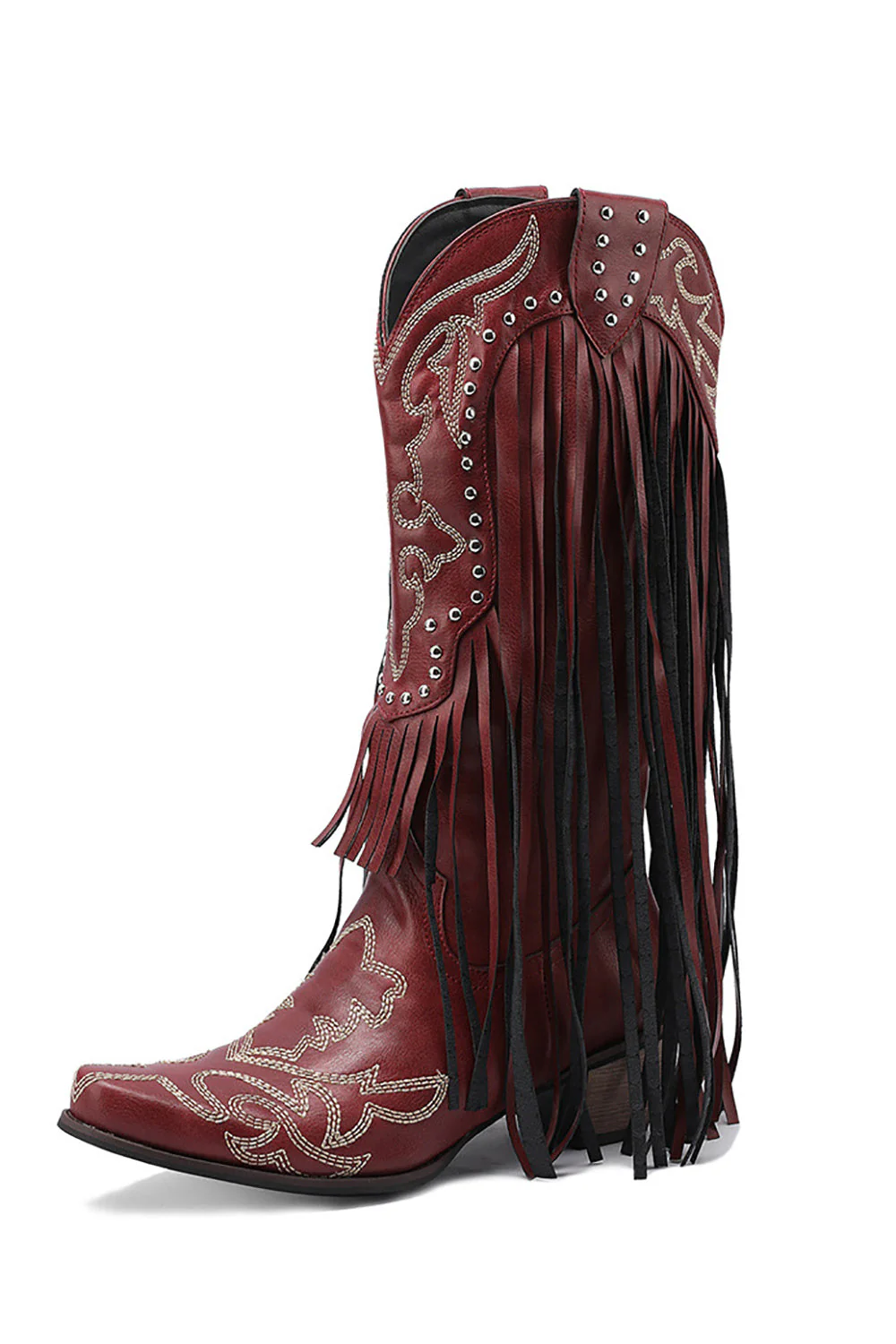 Women's Black Embroidery Tassel Leather Boots - JUORTHO